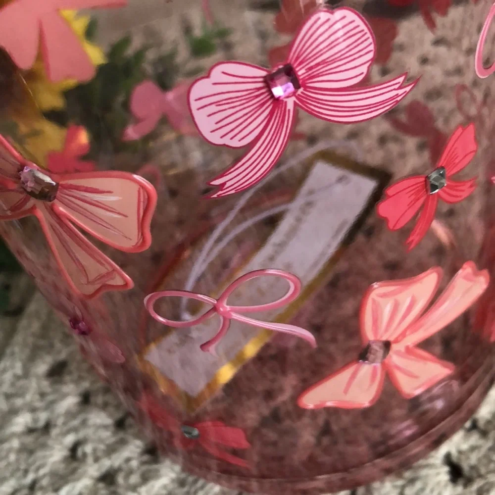 Cupcakes & Cashmere PINK BOWS Glass Vase Home Decor